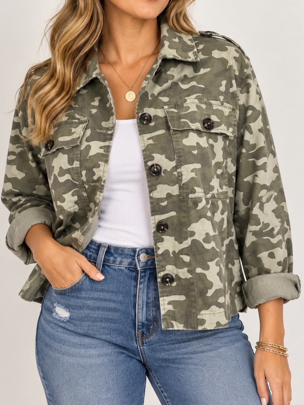 Alexander Jordan Camo Utility Jacket Military Cargo Green Cotton Size L